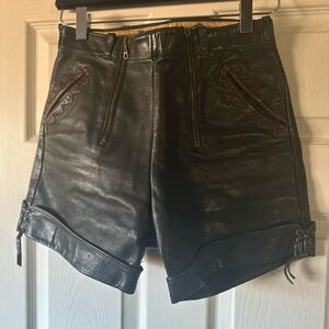 Vintage Black Leather Women Shorts